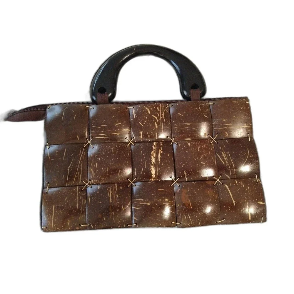 Vintage Y2K wooden clutch brown Small hand  bag